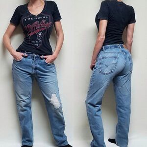 VINTAGE 2001 Levi's 505 Stone Wash Relaxed Fit Distressed Straight Leg Jeans